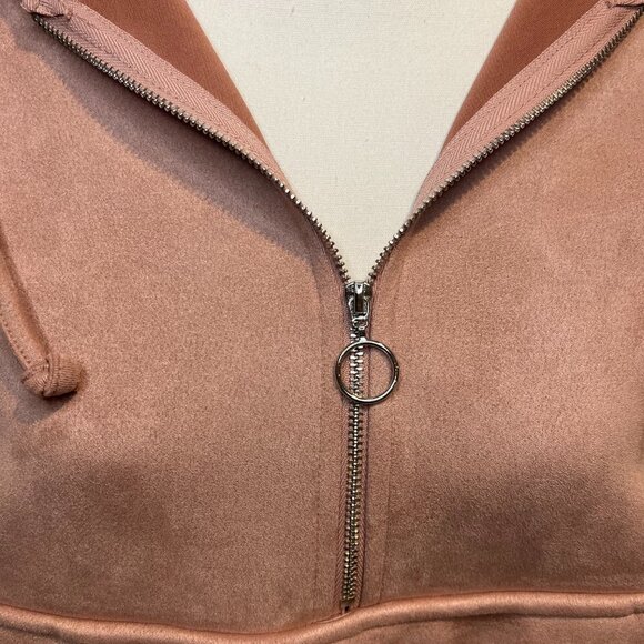 Zara Pink Vegan Suede Half Zipper Soft Sweatshirt Hoodie, Size XS - Picture 4 of 16